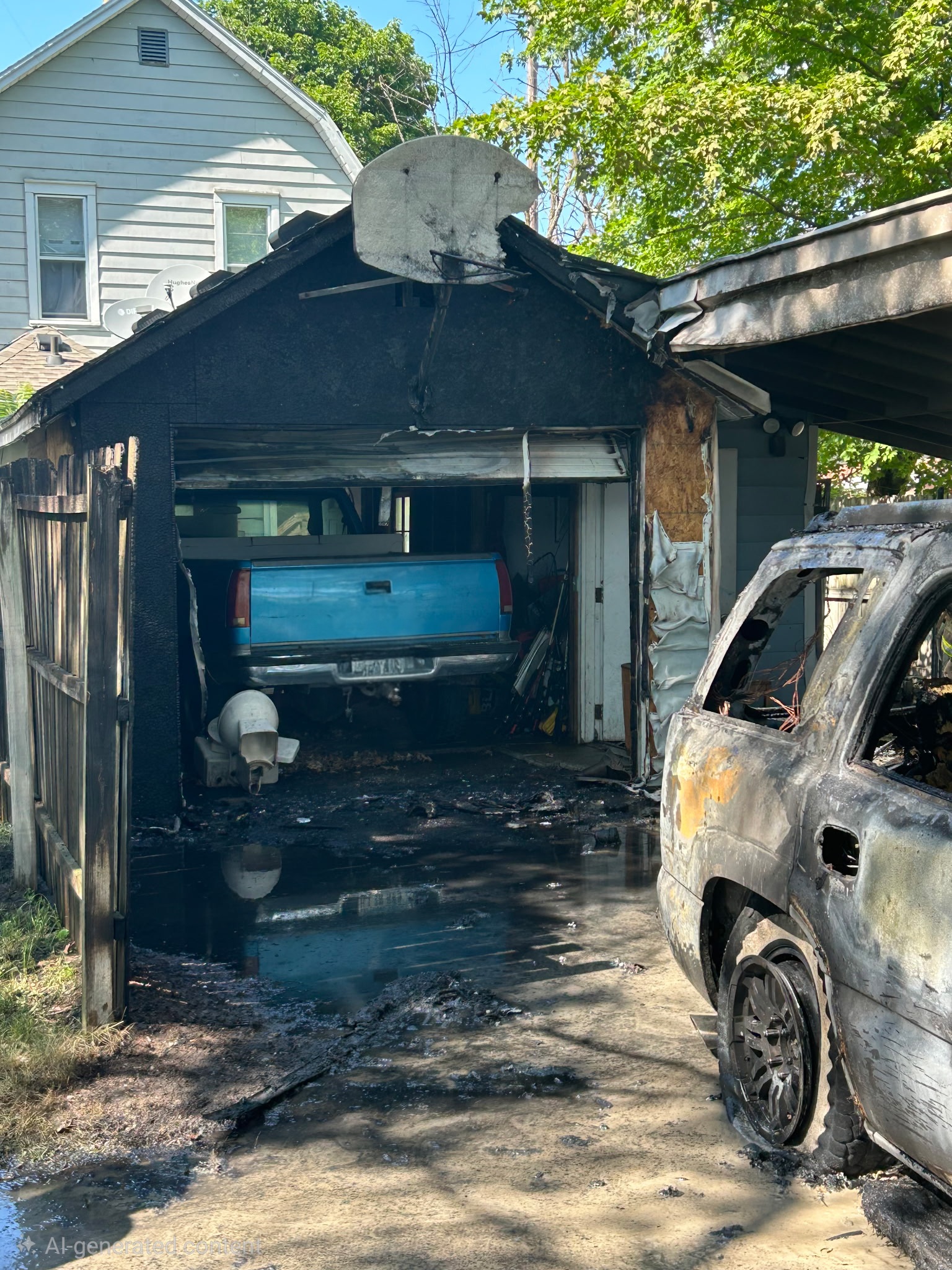 Fire damaged carport before restoration